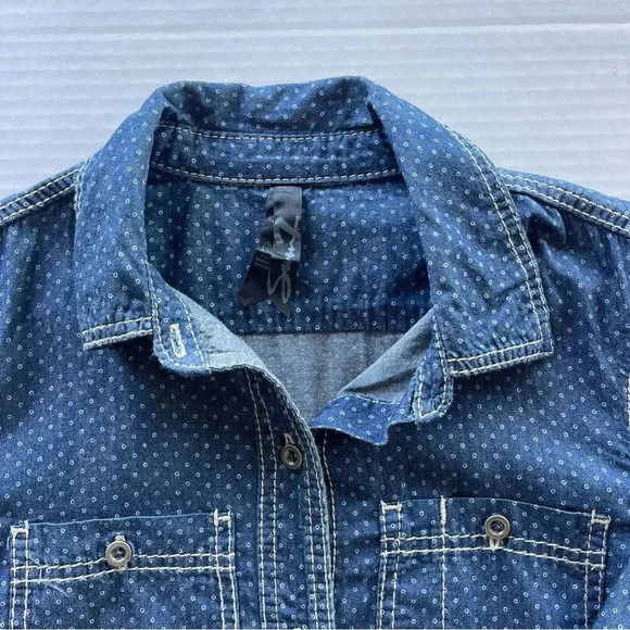 NWT SEVEN7 Button Down Dark Wash Blue Denim Jean Shirt - Picture 2 of 12